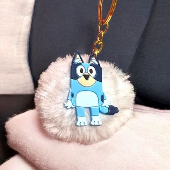 Bluey White Pom Pom Key Chain Bag Charm - Picture 1 of 2